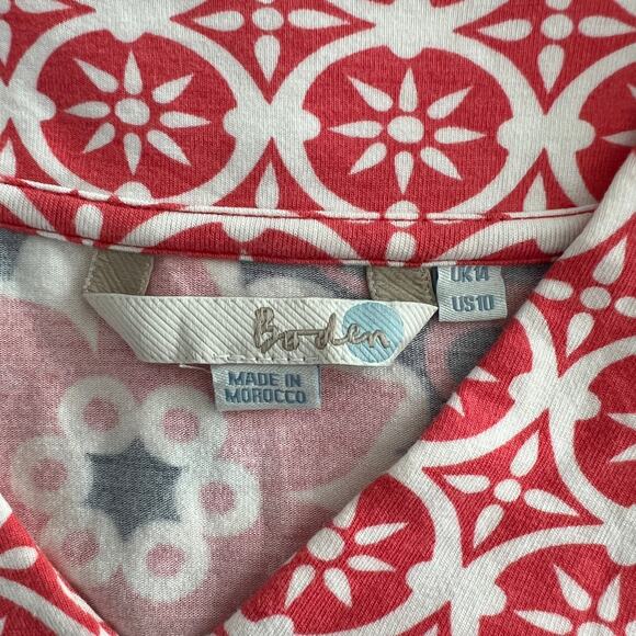 Boden Shift Dress Women's Size 10 Navy Coral Ivory Retro Jersey Popover - Picture 3 of 5